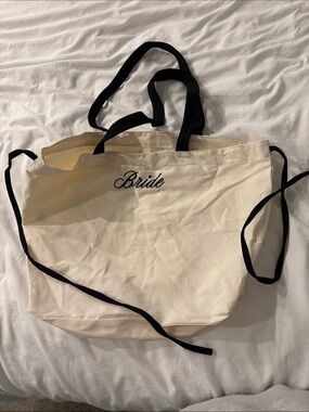 Bride Canvas Tote Bag in Cream with Black Trim